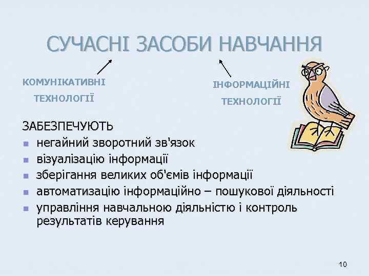 СУЧАСНІ ЗАСОБИ НАВЧАННЯ КОМУНІКАТИВНІ ІНФОРМАЦІЙНІ ТЕХНОЛОГІЇ ЗАБЕЗПЕЧУЮТЬ n негайний зворотний зв'язок n візуалізацію інформації