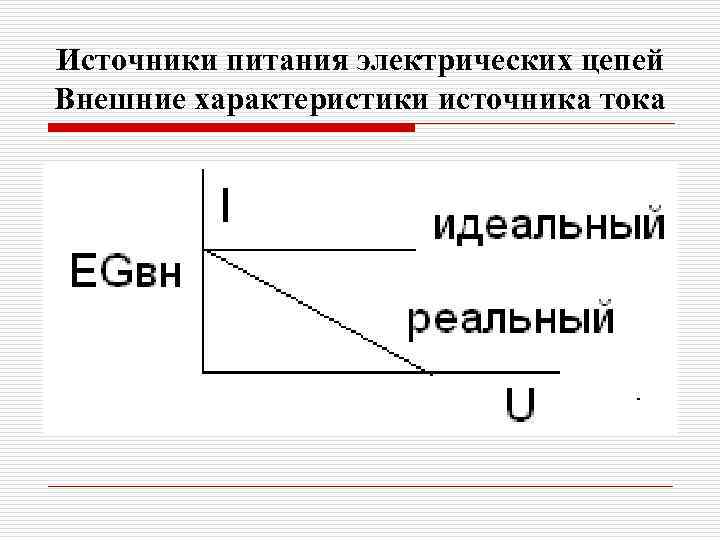Источники питания электрических цепей Внешние характеристики источника тока 