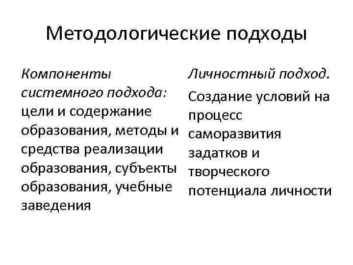 Методологические подходы. Методы системного подхода. Методологические процедуры системного подхода. Подходы к формированию содержания обучения.