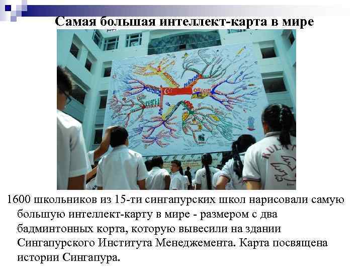 Самая большая интеллект-карта в мире 1600 школьников из 15 -ти сингапурских школ нарисовали самую