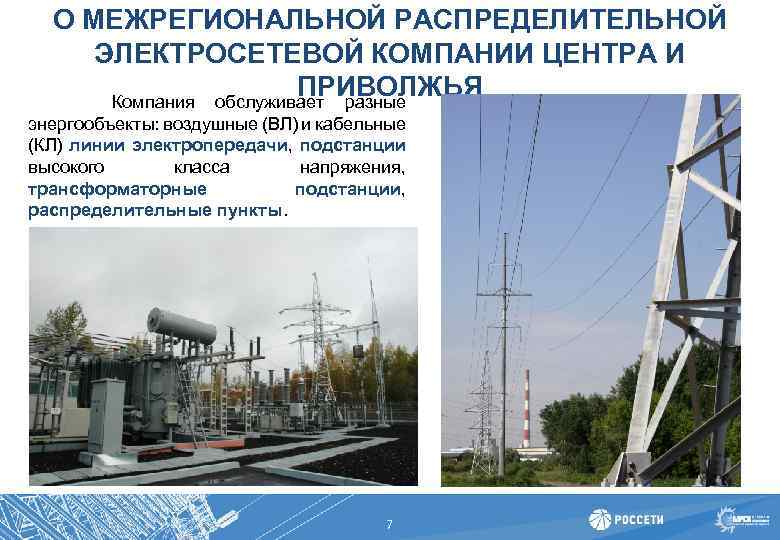 О МЕЖРЕГИОНАЛЬНОЙ РАСПРЕДЕЛИТЕЛЬНОЙ ЭЛЕКТРОСЕТЕВОЙ КОМПАНИИ ЦЕНТРА И ПРИВОЛЖЬЯ Компания обслуживает разные энергообъекты: воздушные (ВЛ)