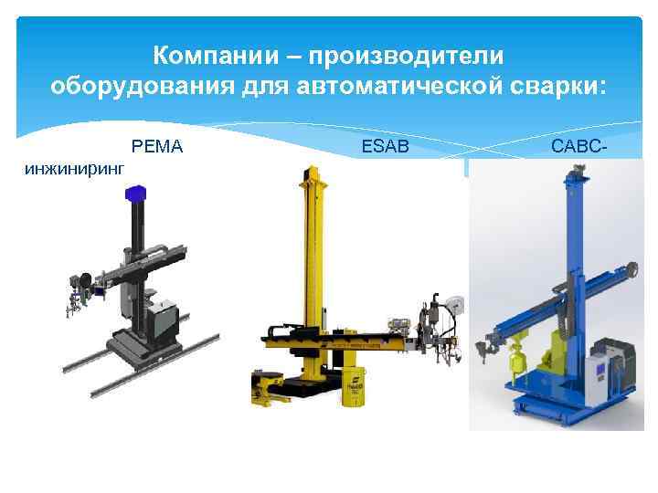Компании – производители оборудования для автоматической сварки: PEMA ESAB инжиниринг САВС- 