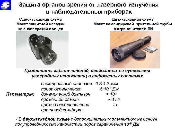 Защита органов зрения от лазерного излучения в наблюдательных приборах Однокаскадная схема Макет защитной насадки