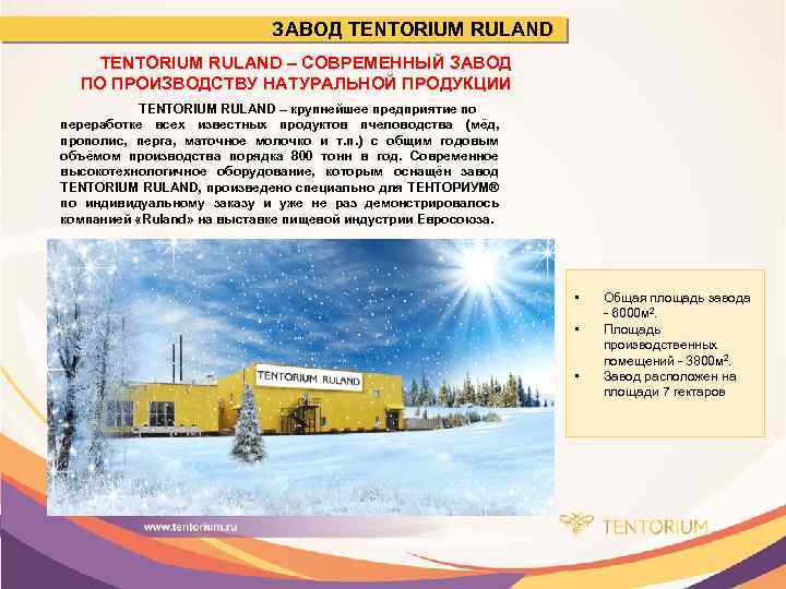 ЗАВОД TENTORIUM RULAND – СОВРЕМЕННЫЙ ЗАВОД ПО ПРОИЗВОДСТВУ НАТУРАЛЬНОЙ ПРОДУКЦИИ TENTORIUM RULAND – крупнейшее