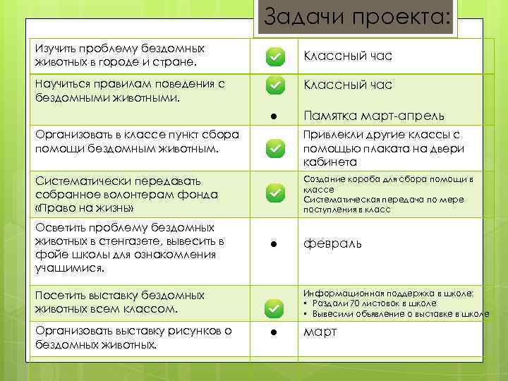Задачи проекта: Изучить проблему бездомных животных в городе и стране. Классный час Научиться правилам
