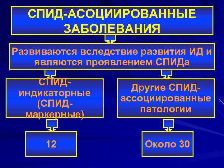 СПИД-АСОЦИИРОВАННЫЕ ЗАБОЛЕВАНИЯ Развиваются вследствие развития ИД и являются проявлением СПИДа СПИДиндикаторные (СПИДмаркерные) 12 Другие