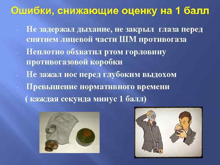 Ошибки, снижающие оценку на 1 балл Не задержал дыхание, не закрыл глаза перед снятием