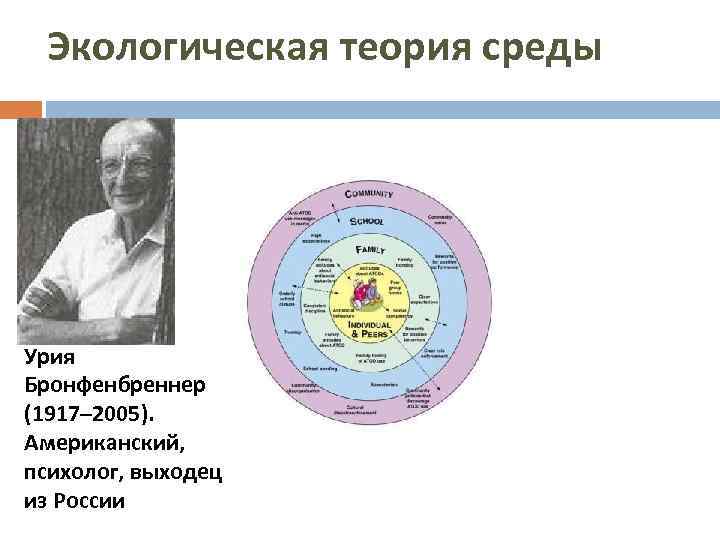 Экологическая теория среды Урия Бронфенбреннер (1917– 2005). Американский, психолог, выходец из России 