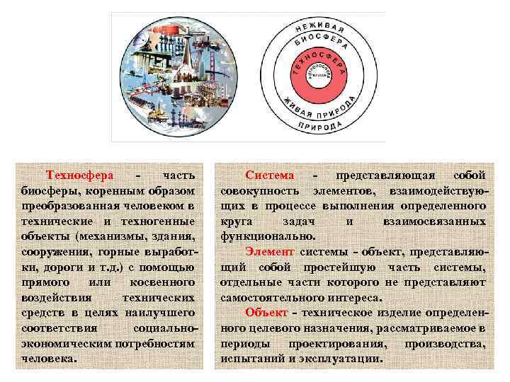 Техносфера - часть биосферы, коренным образом преобразованная человеком в технические и техногенные объекты (механизмы,