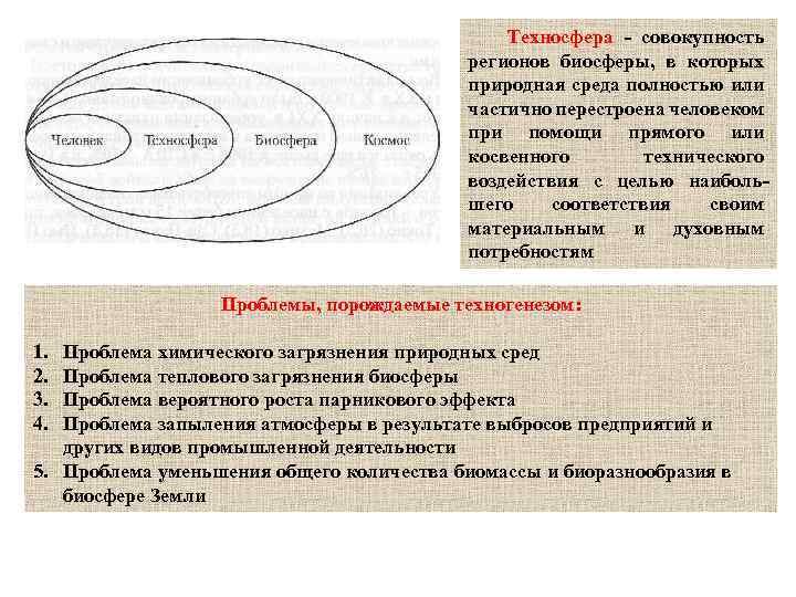 Техносфера - совокупность регионов биосферы, в которых природная среда полностью или частично перестроена человеком