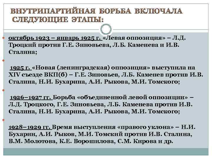  октябрь 1923 – январь 1925 г. «Левая оппозиция» – Л. Д. Троцкий против