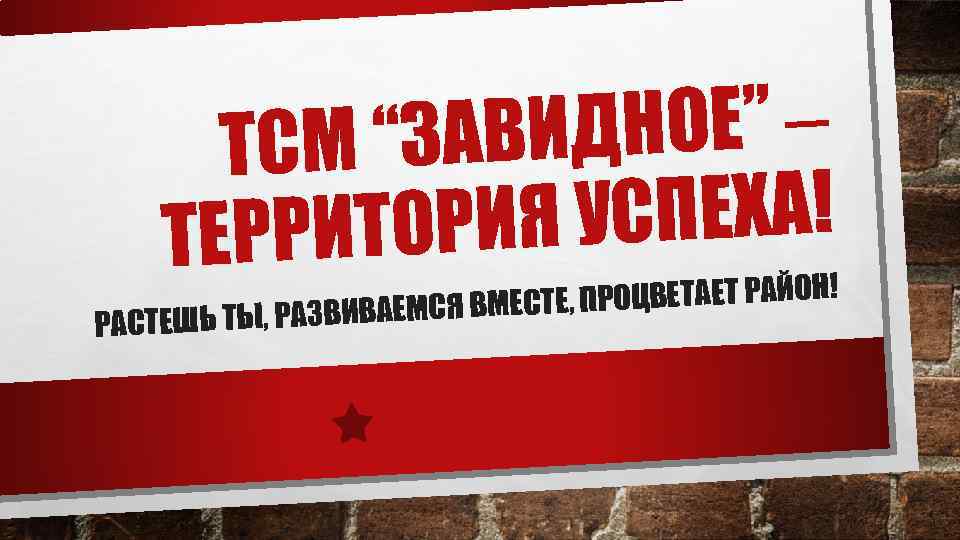 ИДНОЕ” – ТСМ “ЗАВ УСПЕХА! РРИТОРИЯ ТЕ ПРОЦВЕТАЕТ РАЙОН! РАЗВИВАЕМСЯ ВМЕСТЕ, РАСТЕШЬ ТЫ, 