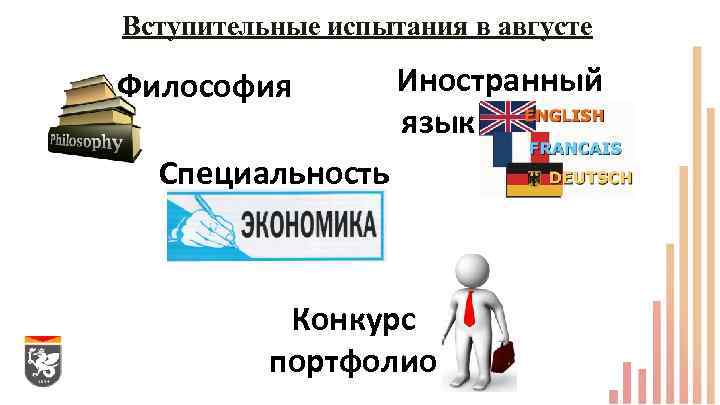 Вступительные испытания в августе Философия Иностранный язык Специальность Конкурс портфолио 