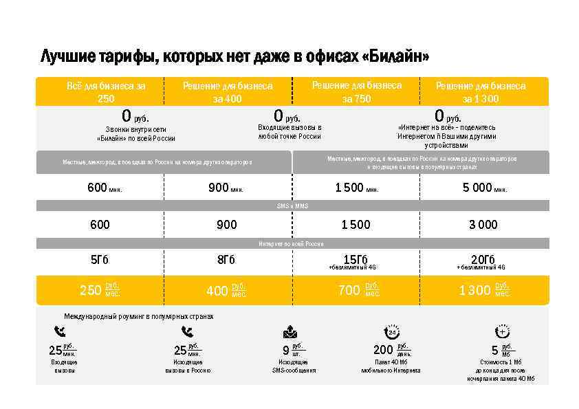 Тариф яркий бизнес за 250 билайн описание