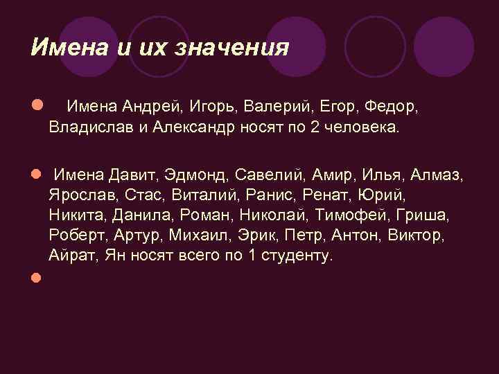 Имена и их значения l Имена Андрей, Игорь, Валерий, Егор, Федор, Владислав и Александр