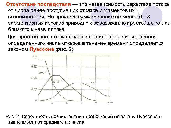 Отсутствие последствия — это независимость характера потока от числа ранее поступивших отказов и моментов