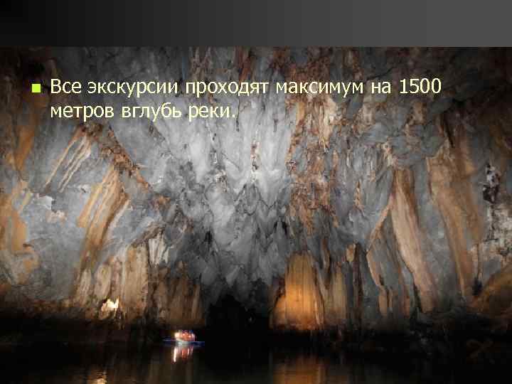 n Все экскурсии проходят максимум на 1500 метров вглубь реки. 