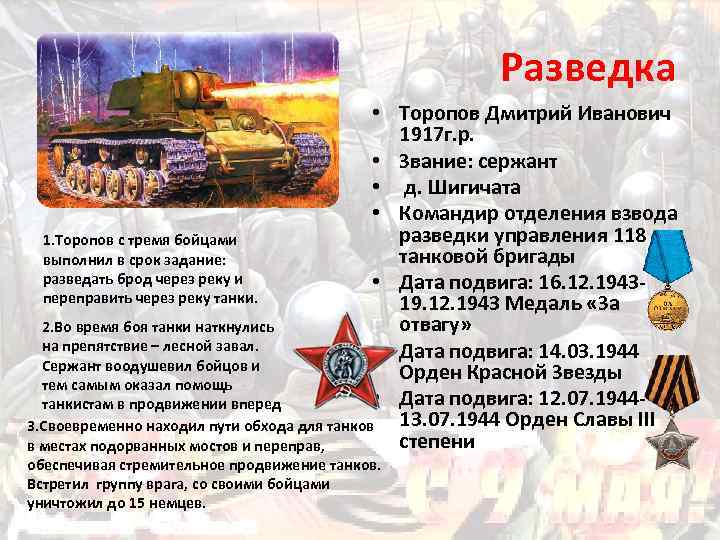 Разведка • Торопов Дмитрий Иванович 1917 г. р. • Звание: сержант • д. Шигичата