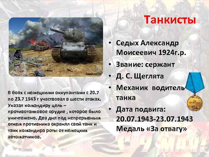 Танкисты В боях с немецкими оккупантами с 20. 7 по 23. 7 1943 г