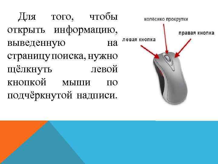 Для того, чтобы открыть информацию, выведенную на страницу поиска, нужно щёлкнуть левой кнопкой мыши