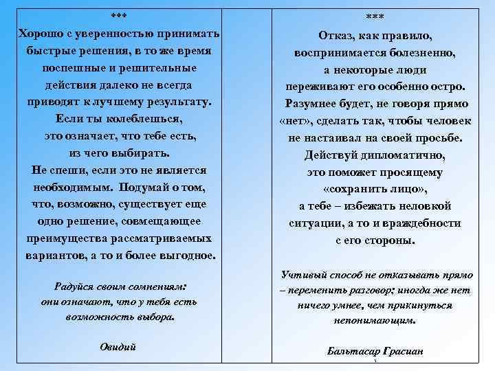 *** Хорошо с уверенностью принимать быстрые решения, в то же время поспешные и решительные