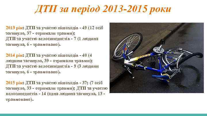 ДТП за період 2013 -2015 роки 2013 рік: ДТП за участю пішоходів - 49