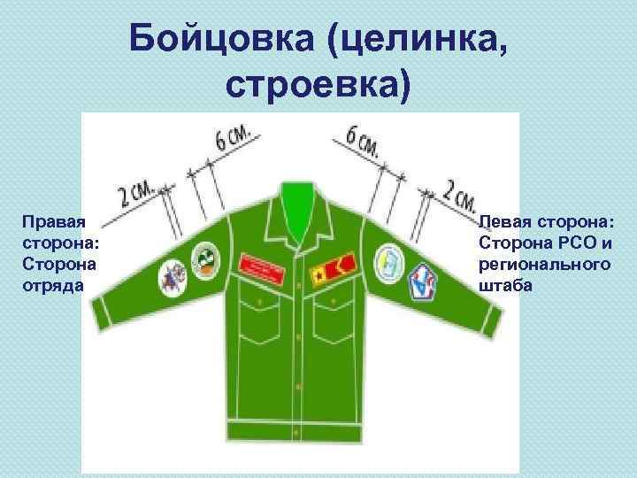 Бойцовка (целинка, строевка) Правая сторона: Сторона отряда Левая сторона: Сторона РСО и регионального штаба