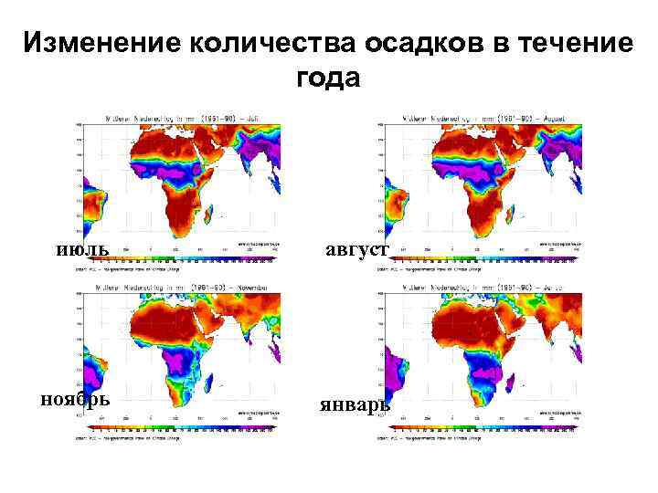 Изменение количества осадков в течение года июль август ноябрь январь 