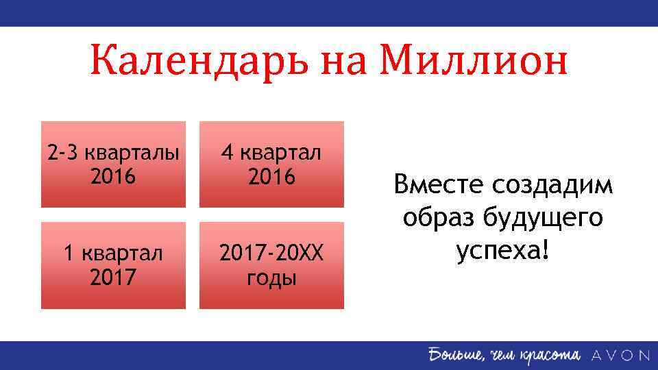 Календарь на Миллион 2 -3 кварталы 2016 4 квартал 2016 1 квартал 2017 -20