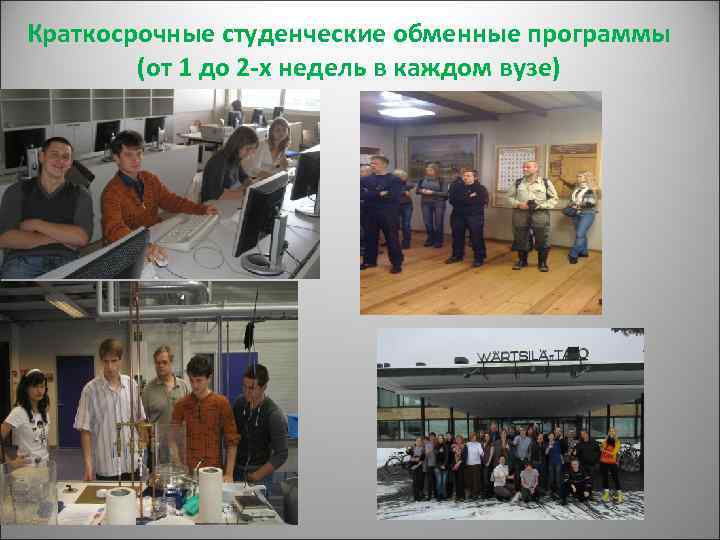 Краткосрочные студенческие обменные программы (от 1 до 2 -х недель в каждом вузе) 