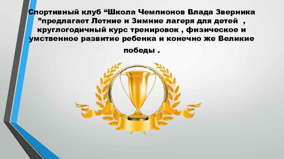 Спортивный клуб “Школа Чемпионов Влада Зверника ”предлагает Летние и Зимние лагеря для детей ,