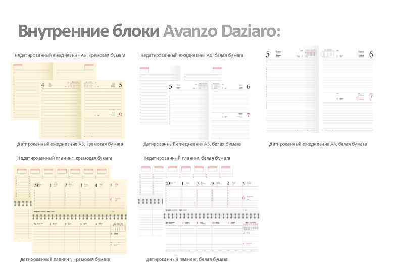 Внутренние блоки Avanzo Daziaro: Недатированный ежедневник А 5, кремовая бумага Недатированный ежедневник А 5,