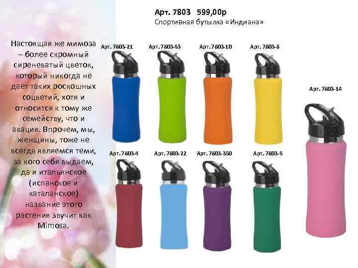 Арт. 7803 599, 00 р Спортивная бутылка «Индиана» Настоящая же мимоза Арт. 7803 -21