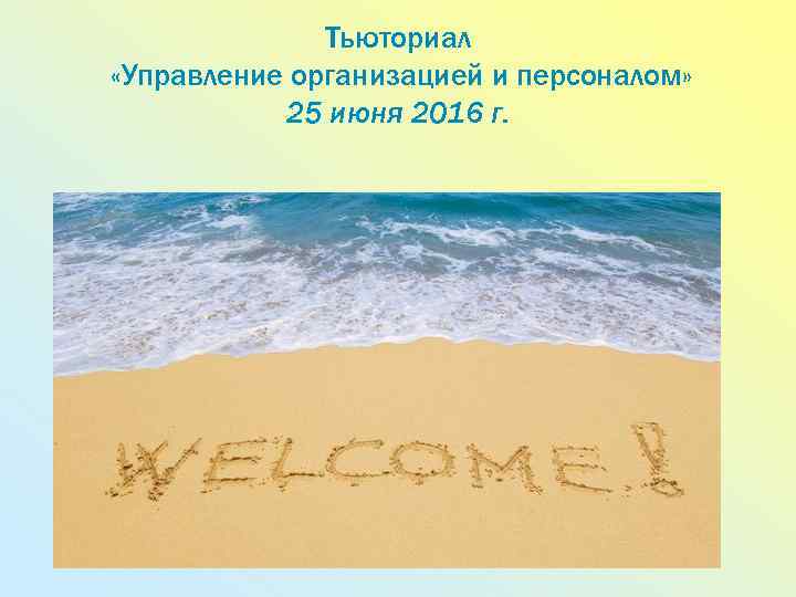 Тьюториал «Управление организацией и персоналом» 25 июня 2016 г. 