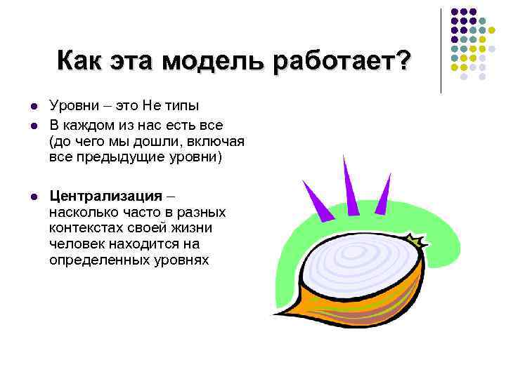 Как эта модель работает? l l l Уровни – это Не типы В каждом