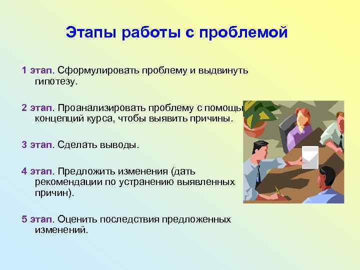 Этапы работы с проблемой 1 этап. Сформулировать проблему и выдвинуть гипотезу. 2 этап. Проанализировать