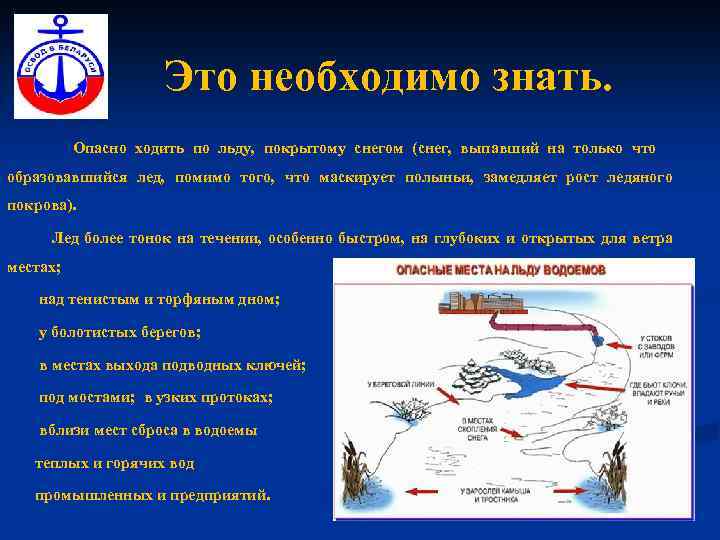 Это необходимо знать. Опасно ходить по льду, покрытому снегом (снег, выпавший на только что