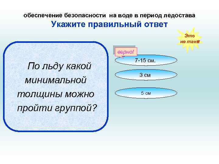 обеспечение безопасности на воде в период ледостава Укажите правильный ответ Это не так!!! верно!