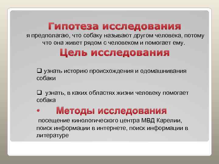 Гипотеза исследования я предполагаю, что собаку называют другом человека, потому что она живет рядом
