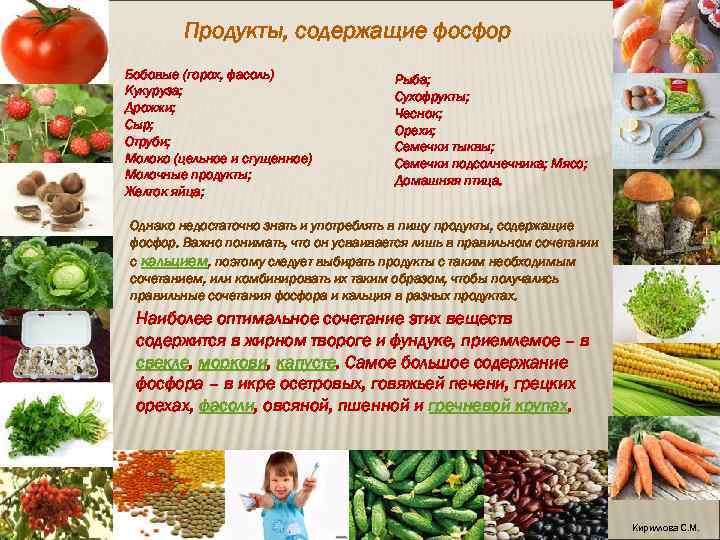 Продукты, содержащие фосфор Бобовые (горох, фасоль) Кукуруза; Дрожжи; Сыр; Отруби; Молоко (цельное и сгущенное)