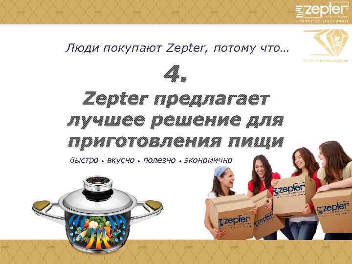 Люди покупают Zepter, потому что… 4. Zepter предлагает лучшее решение для приготовления пищи быстро