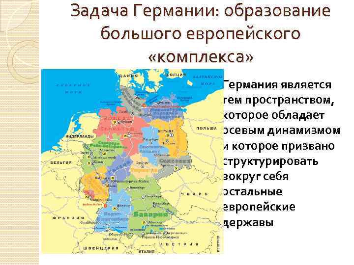 Задача Германии: образование большого европейского «комплекса» Германия является тем пространством, которое обладает осевым динамизмом