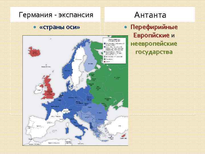 Антанта Германия экспансия «страны оси» Перефирийные Европйские и неевропейские государства 