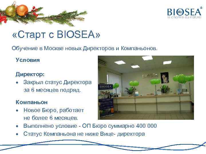  «Старт с BIOSEA» Обучение в Москве новых Директоров и Компаньонов. Условия Директор: Закрыл