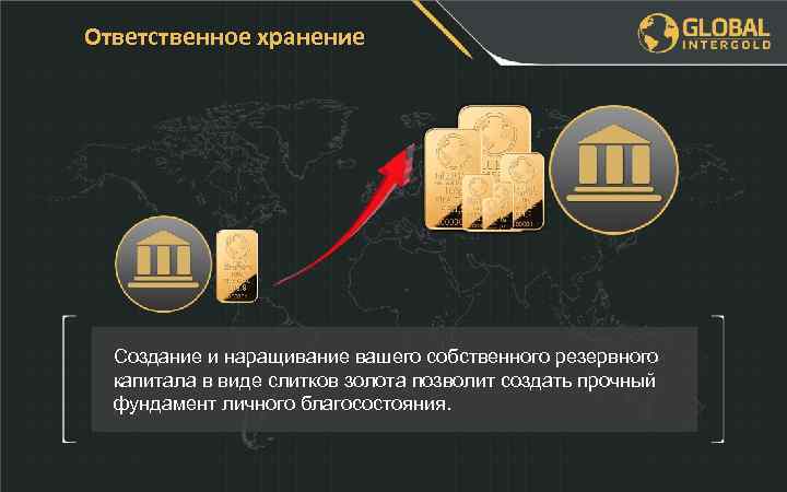 Ответственное хранение Создание и наращивание вашего собственного резервного капитала в виде слитков золота позволит