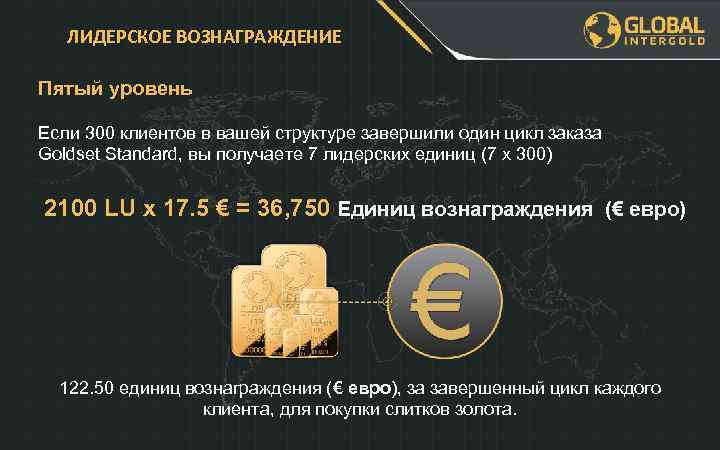 ЛИДЕРСКОЕ ВОЗНАГРАЖДЕНИЕ Пятый уровень Если 300 клиентов в вашей структуре завершили один цикл заказа