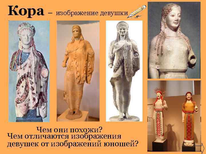 Кора – изображение девушки Чем они похожи? Чем отличаются изображения девушек от изображений юношей?