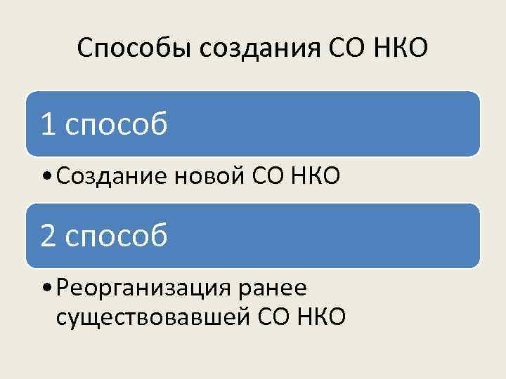 Способы создания СО НКО 1 способ • Создание новой СО НКО 2 способ •