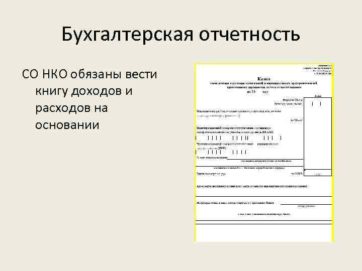 Бухгалтерская отчетность СО НКО обязаны вести книгу доходов и расходов на основании 