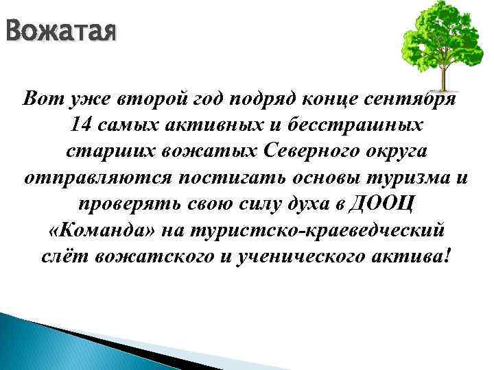 Вожатая Вот уже второй год подряд конце сентября 14 самых активных и бесстрашных старших